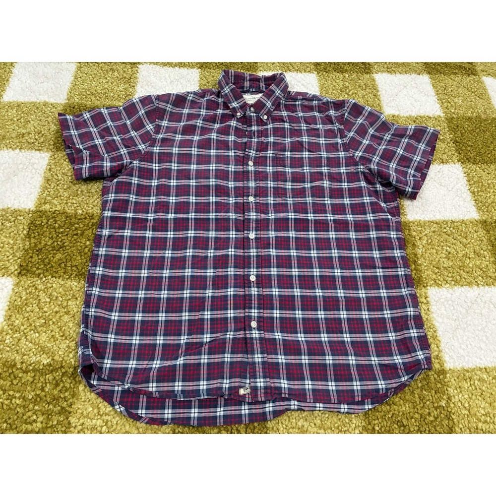 Denim & Supply Ralph Lauren Men XL Plaid Short Sleeve Button Down Shirt Red Blue